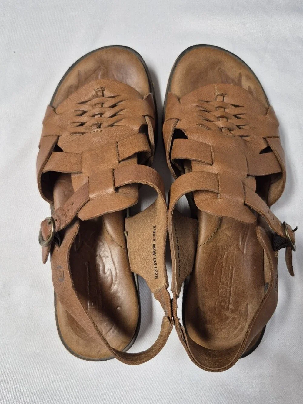 Born Cassia Brown Leather Fisherman Sandals Woven Strap Slingback Buckle Sz 9